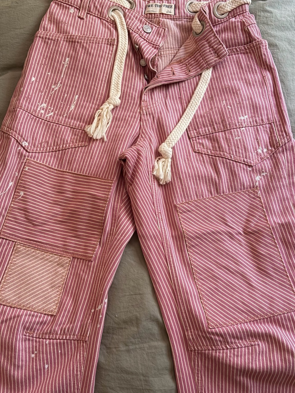 Free people We The Free  Pink Striped railroad paint splatter  moxie Pants